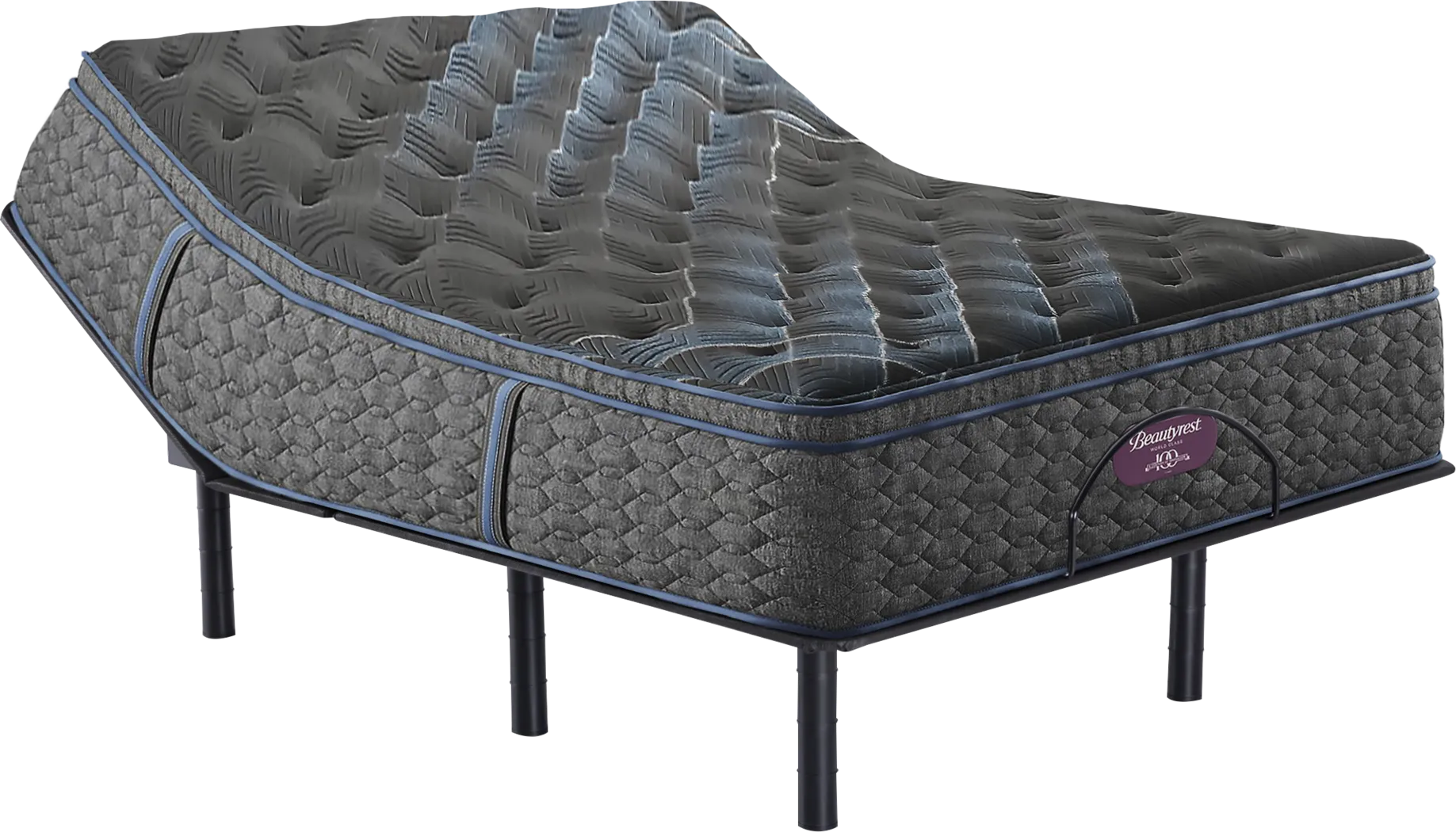 Beautyrest World Class Level Four Plush Pillow Top Queen Mattress Set with Head Up Only Base - Thumbnail - Image 1