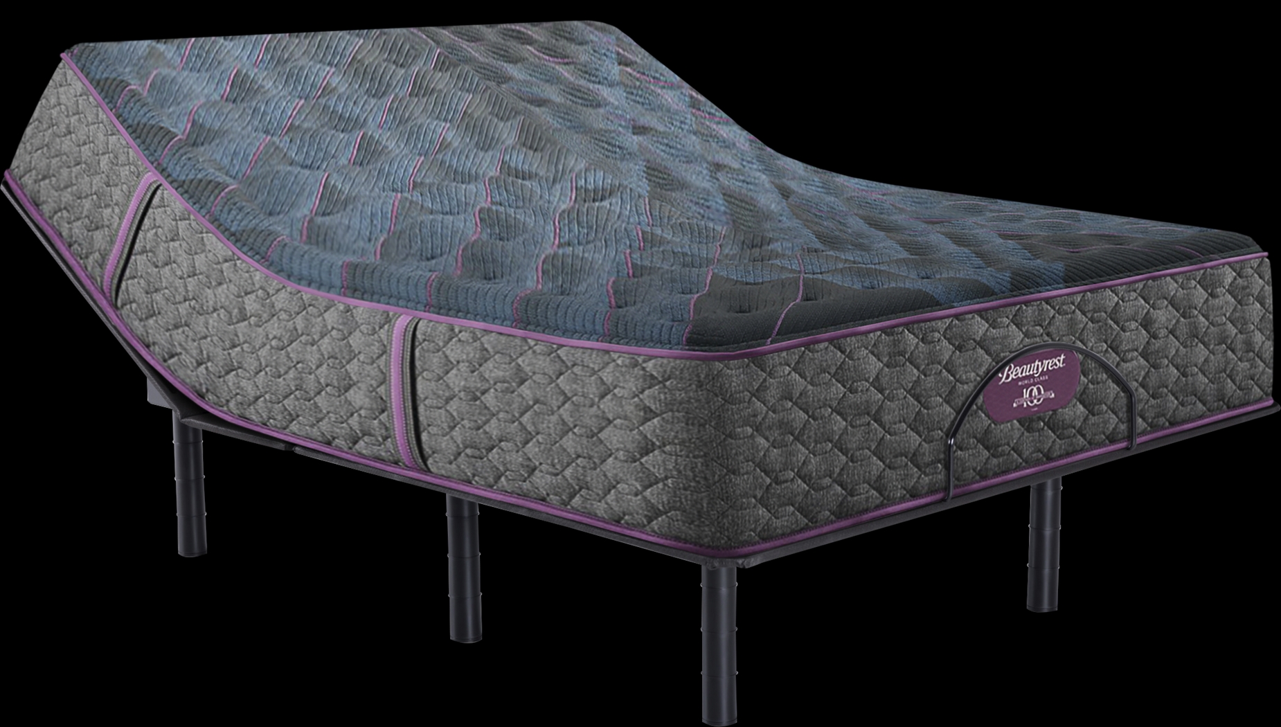 Beautyrest World Class Level Three Plush Queen Mattress Set with Head Up Only Base - Thumbnail - Image 1