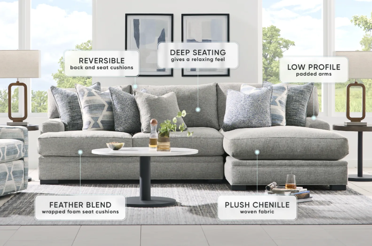 Bedford Park Gray 2 Pc Sectional with Chaise - Thumbnail - Image 3