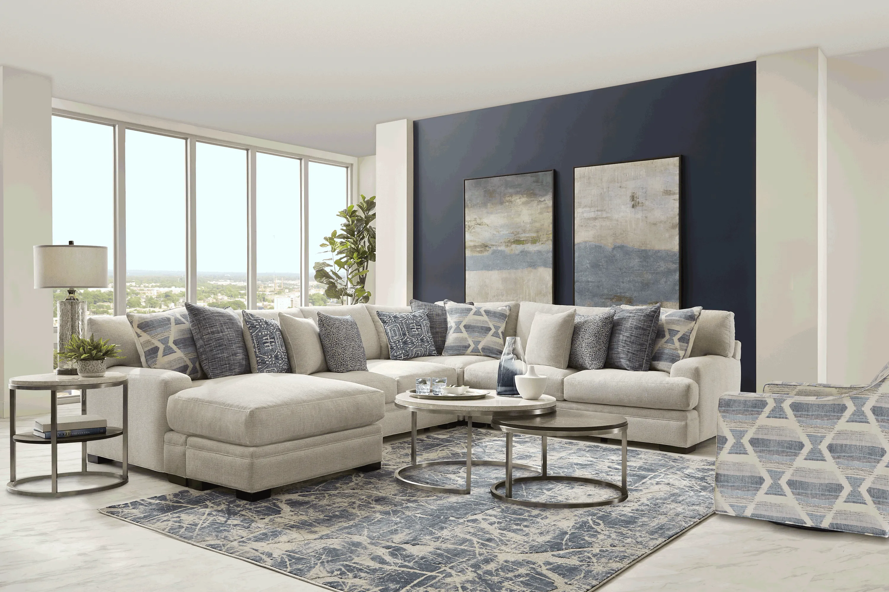 Bedford Park Ivory 5 Pc Sectional Living Room - Thumbnail - Image 1