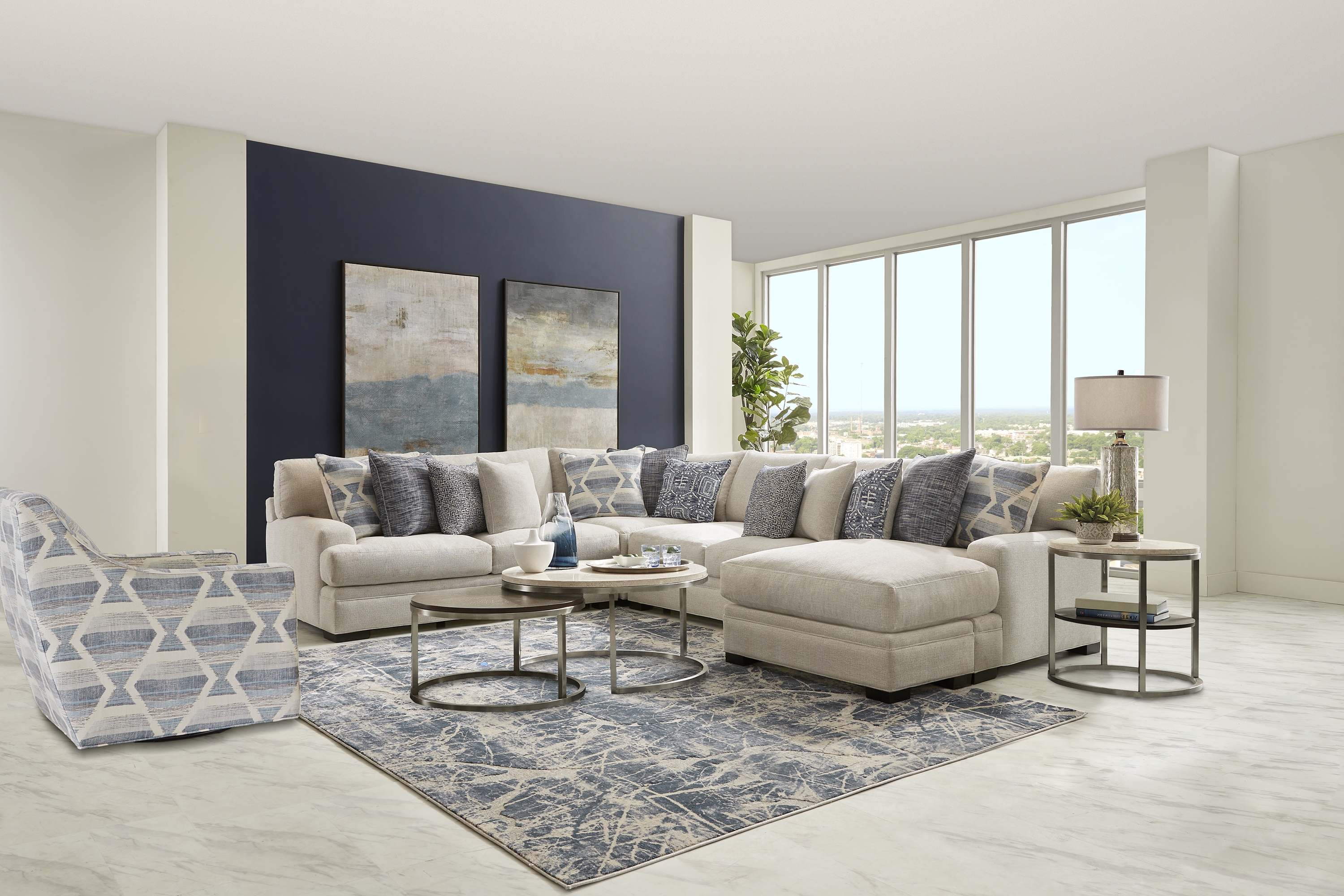 Bedford Park Ivory 5 Pc Sectional Living Room - Thumbnail - Image 1