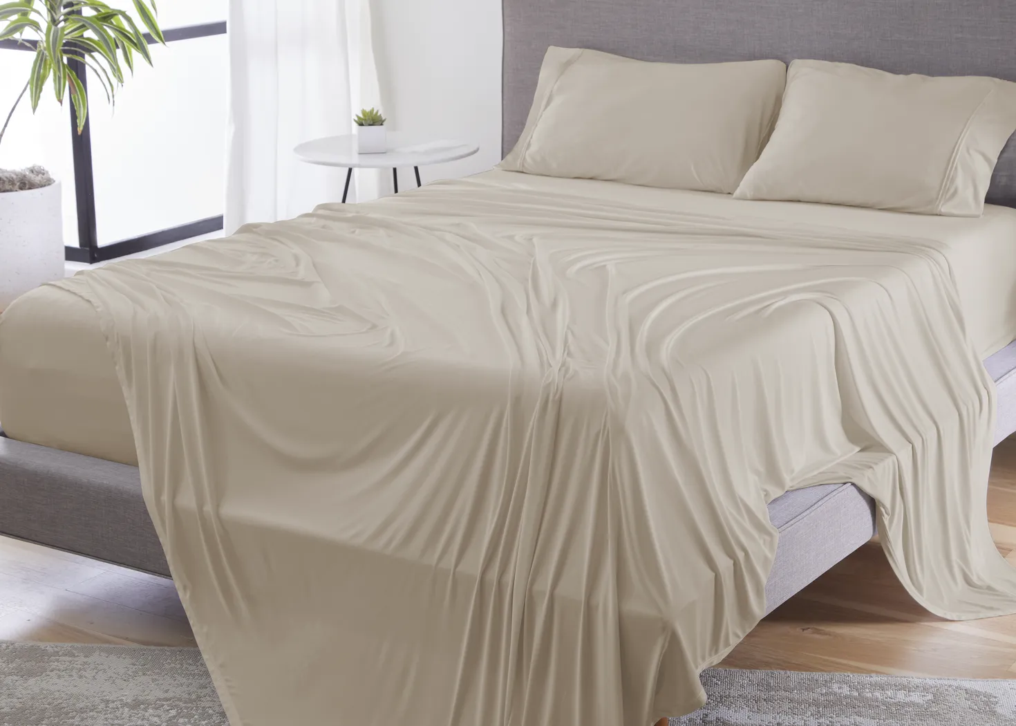 Bedgear Hyper-Cotton Medium Beige 4 Pc Split Head Queen Bed Sheet Set - Thumbnail - Image 2