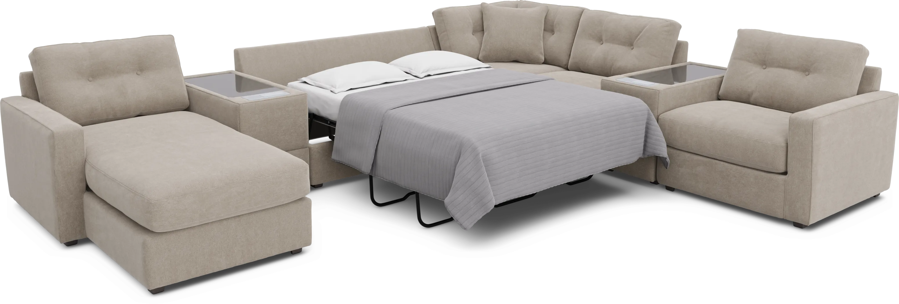 Beige 7 Pc ModularOne Sleeper with Media Consoles - Thumbnail - Image 2