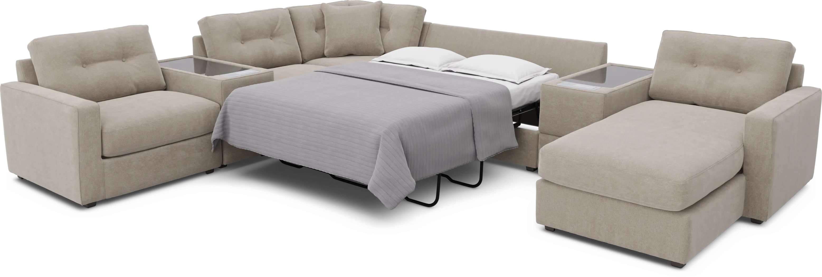 Beige 7 Pc ModularOne Sleeper with Media Consoles - Thumbnail - Image 2