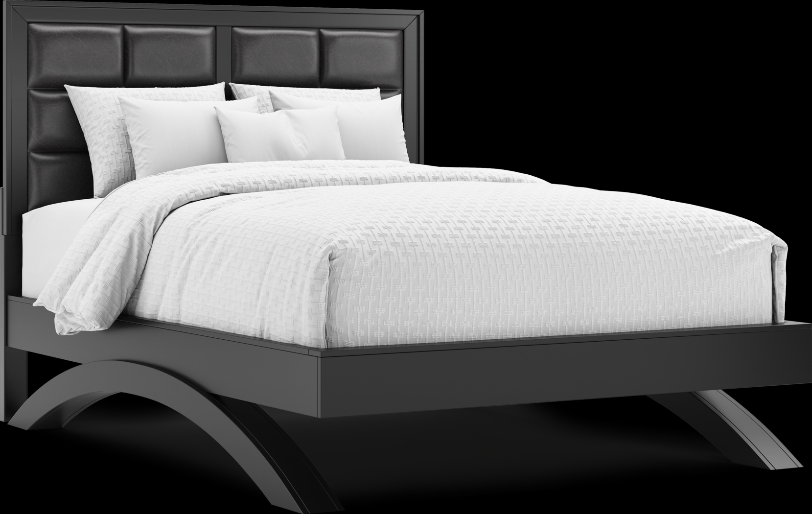 Belcourt Black 3 Pc Queen Upholstered Platform Bed - Thumbnail - Image 1