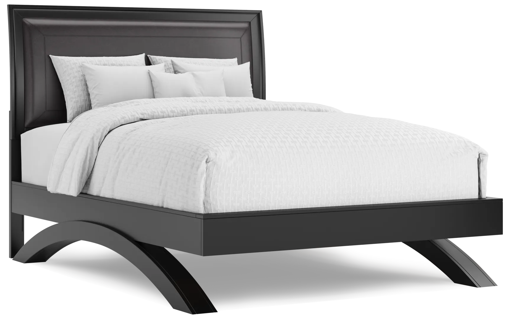 black 3 pc queen upholstered arch bed