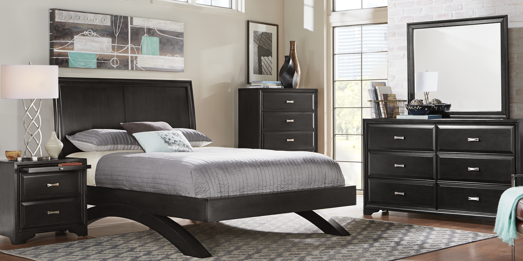 Belcourt Black 3 Pc King Platform Bed with Sleigh Headboard - Thumbnail - Image 2