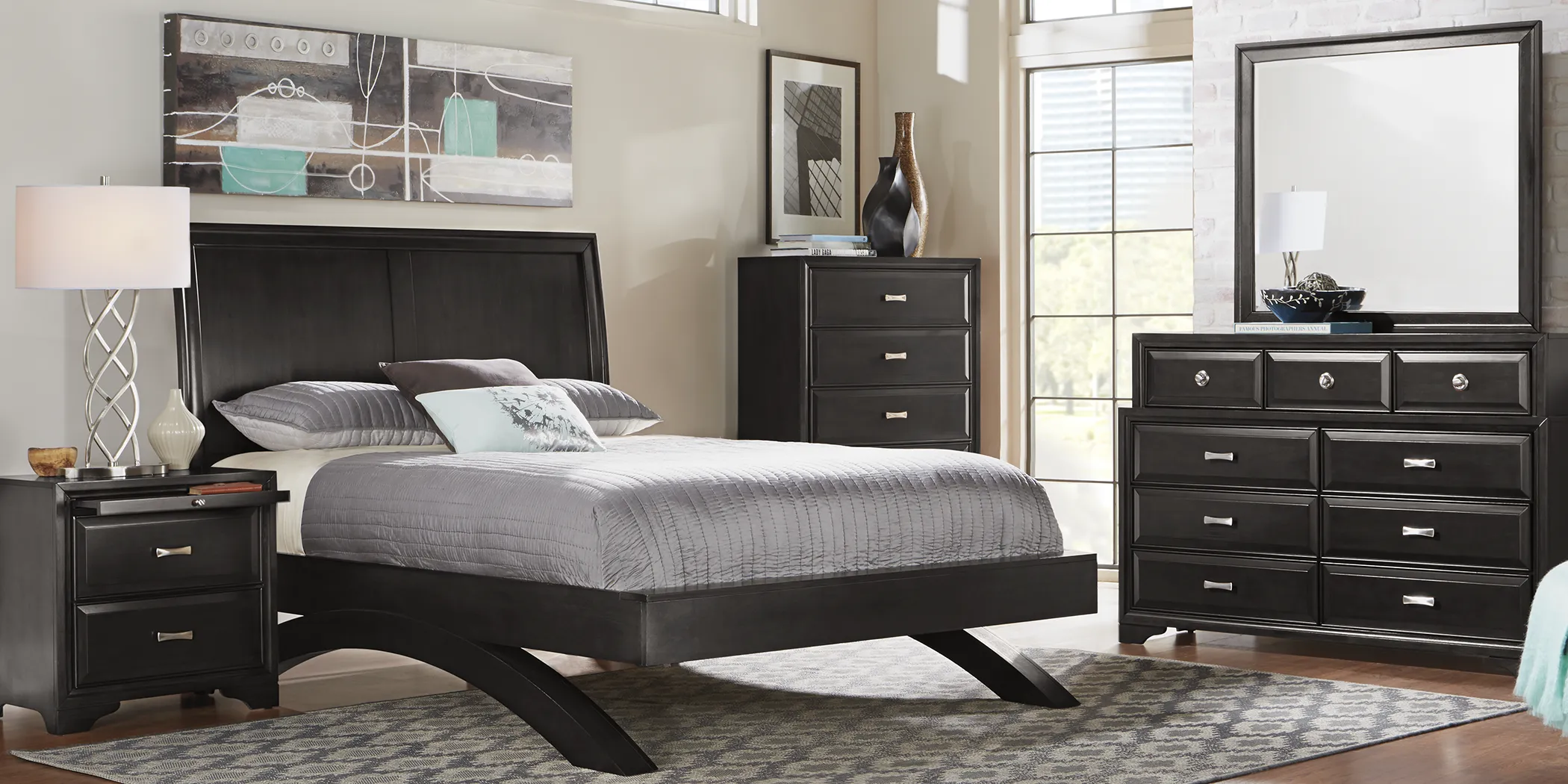 Belcourt Black 5 Pc Queen Platform Bedroom with Sleigh Headboard - Thumbnail - Image 1