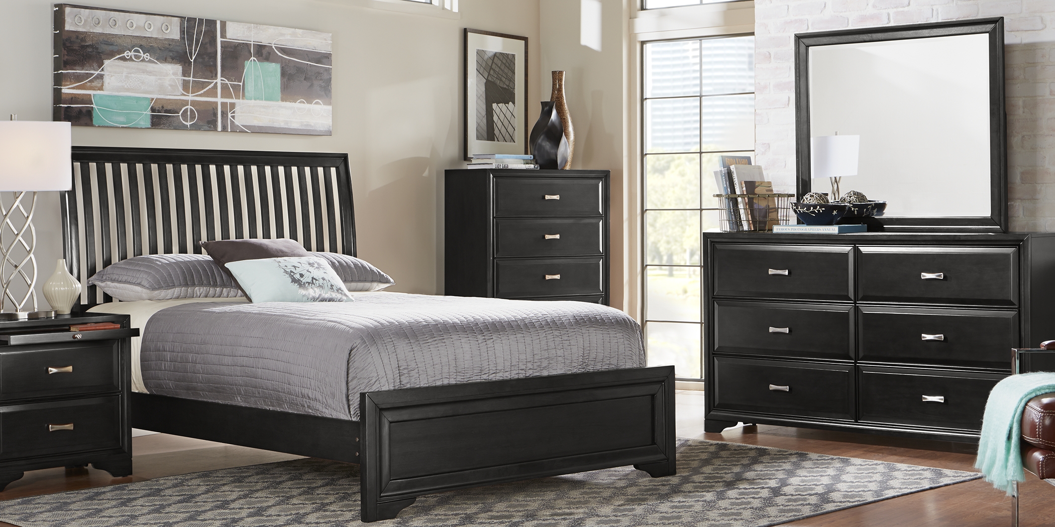 Belcourt Black 5 Pc Queen Slat Bedroom - Thumbnail - Image 1