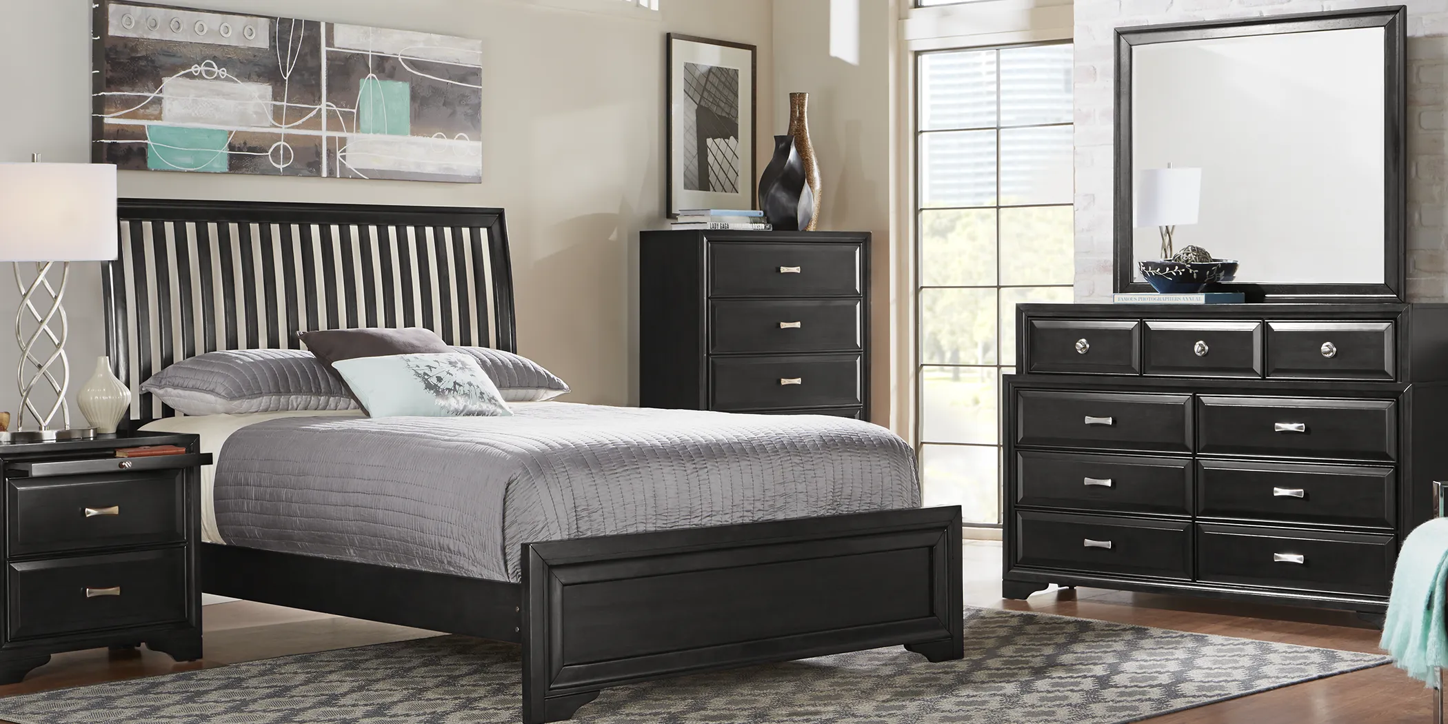 Belcourt Black 7 Pc King Slat Bedroom - Thumbnail - Image 1