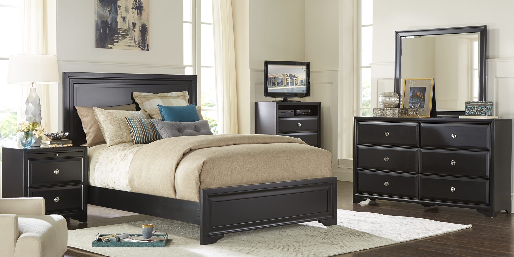 Belcourt Black 7 Pc Queen Panel Bedroom - Thumbnail - Image 1