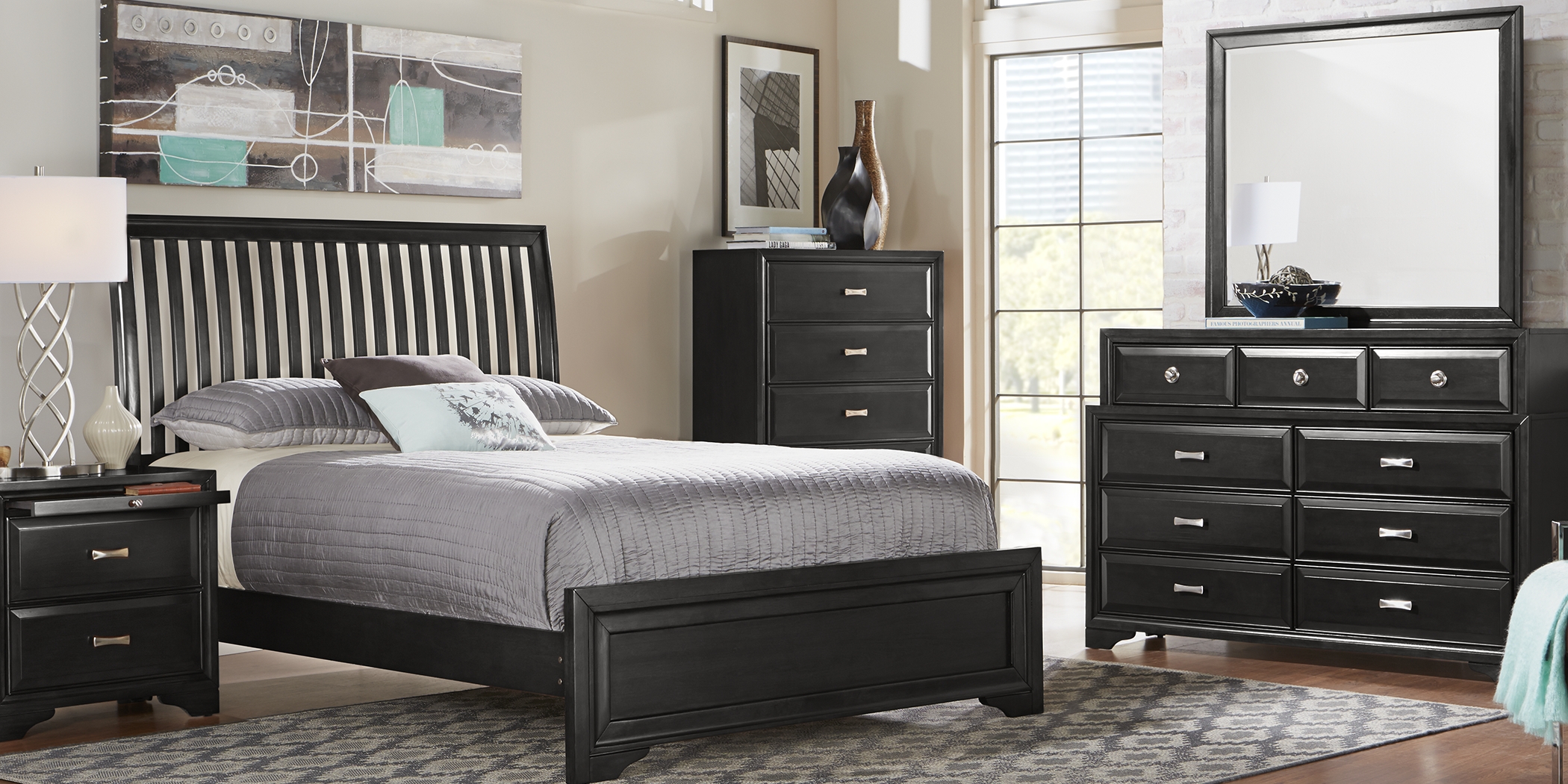 Belcourt Black 7 Pc Queen Slat Bedroom - Thumbnail - Image 1