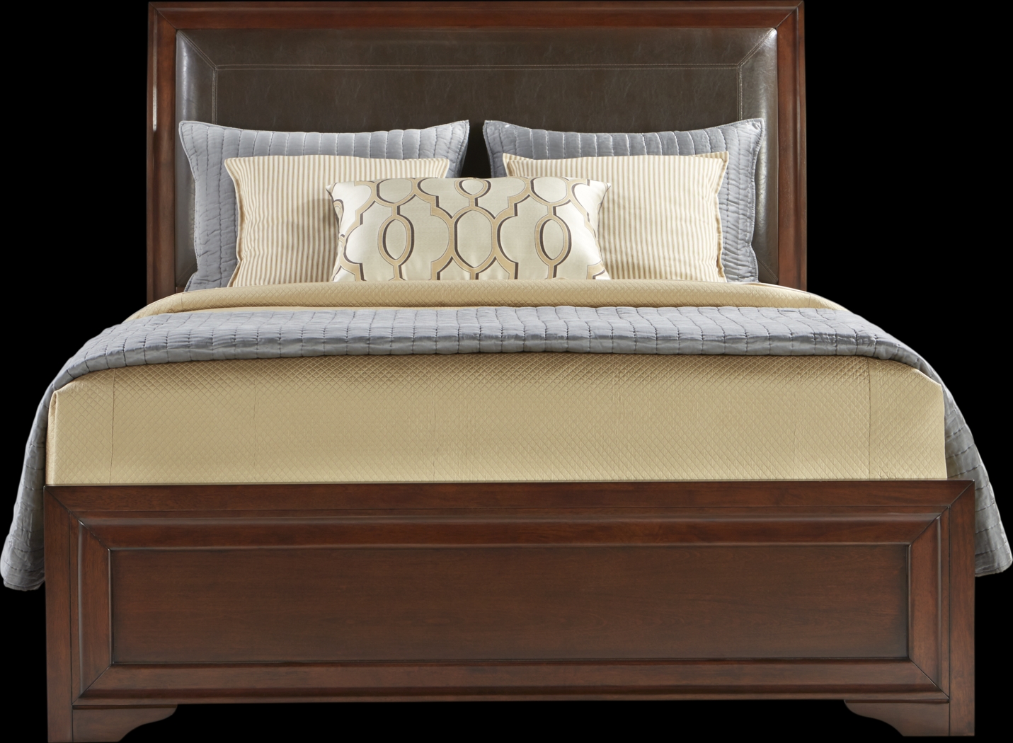 Belcourt Brown Cherry Finish 3 Pc King Upholstered Sleigh Bed - Thumbnail - Image 1