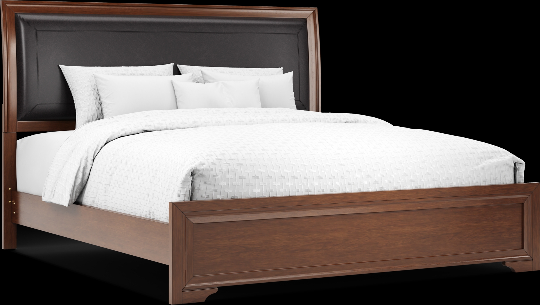 Belcourt Brown Cherry Finish 5 Pc King Upholstered Sleigh Bedroom - Thumbnail - Image 2