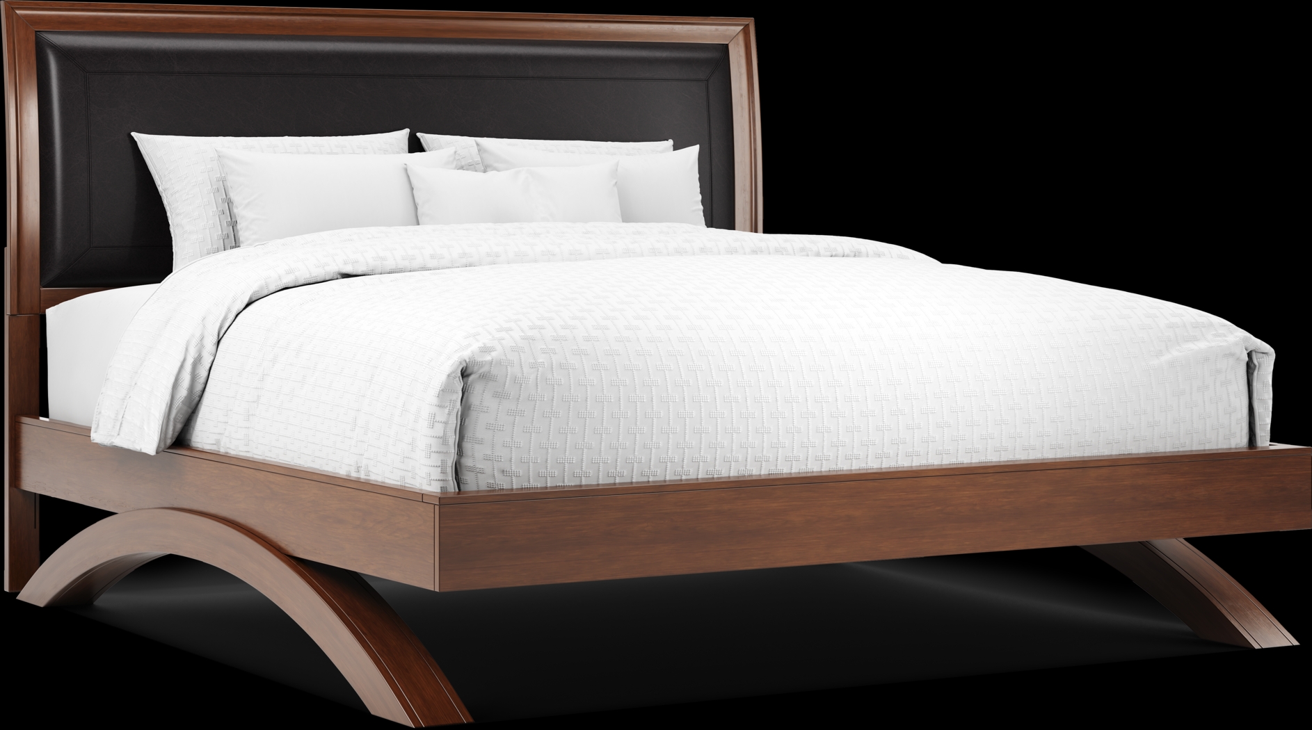 Belcourt Brown Cherry Finish 3 Pc King Upholstered Sleigh Arch Bed - Thumbnail - Image 1