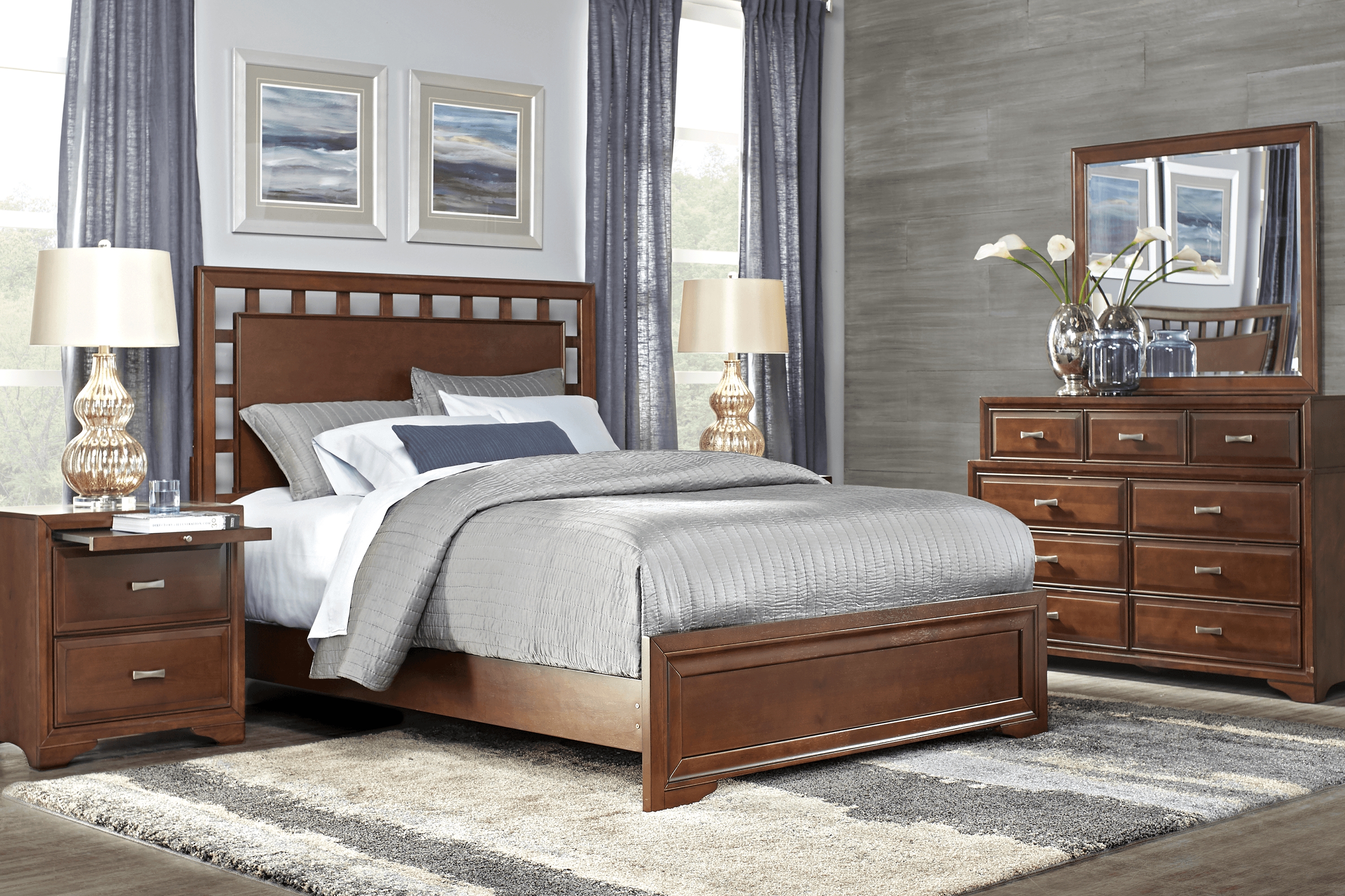 Belcourt Brown Cherry 5 Pc Queen Lattice Bedroom - Thumbnail - Image 1