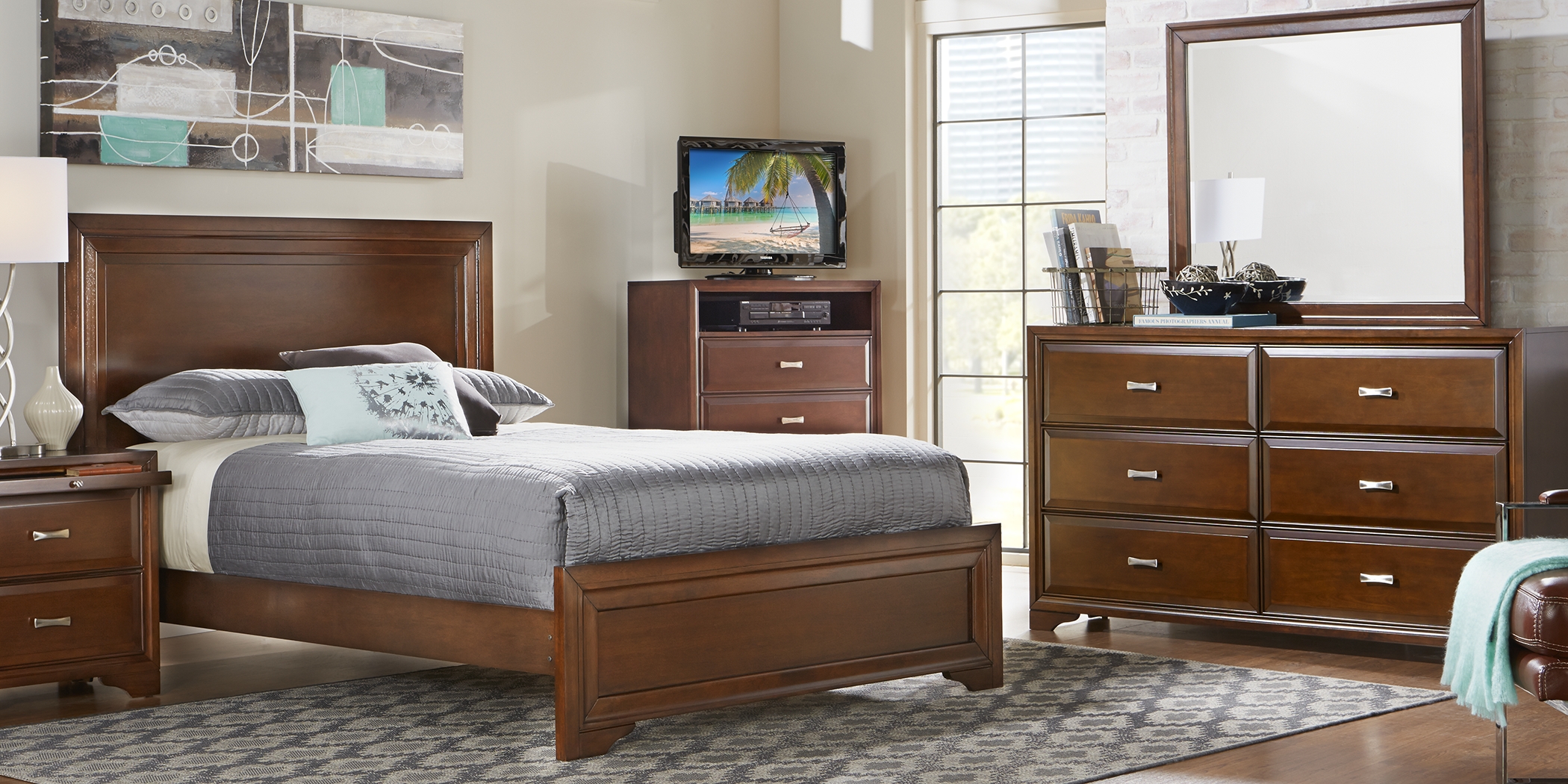 Belcourt Brown Cherry Finish 3 Pc Queen Panel Bed - Thumbnail - Image 3