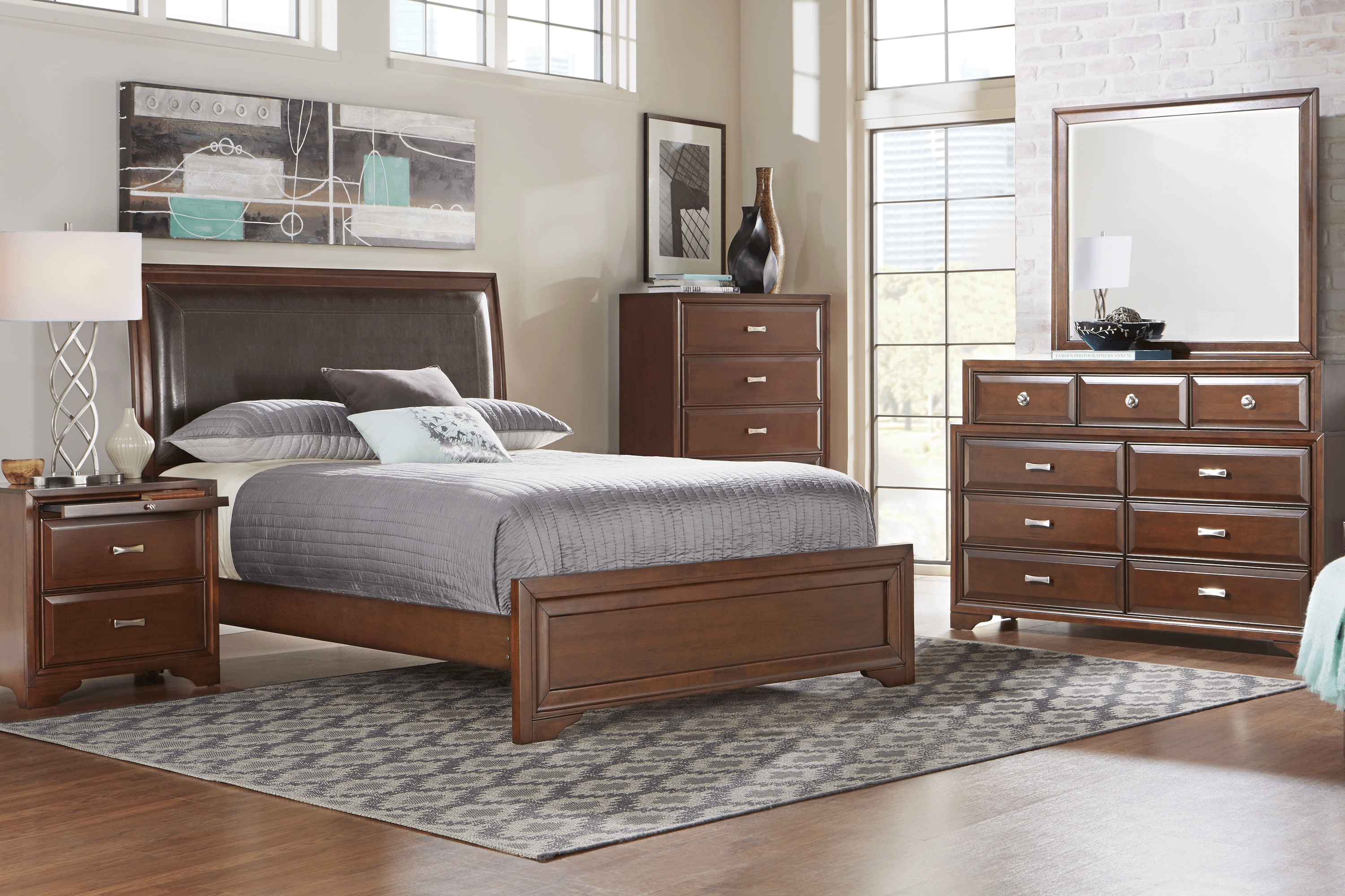 Belcourt Brown Cherry 5 Pc Queen Panel Bedroom - Thumbnail - Image 1