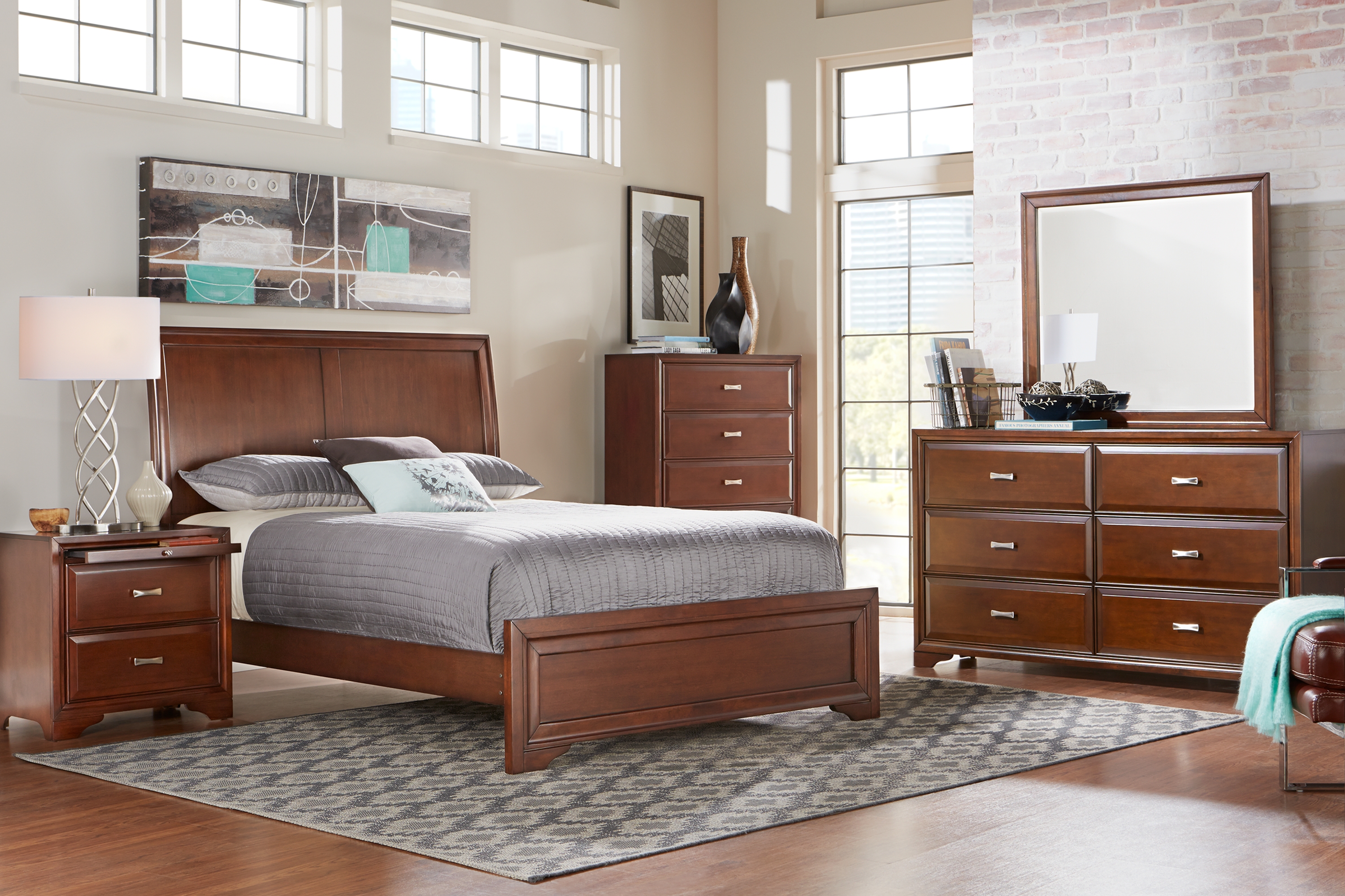 Belcourt Cherry 5 Pc Queen Sleigh Bedroom - Thumbnail - Image 1