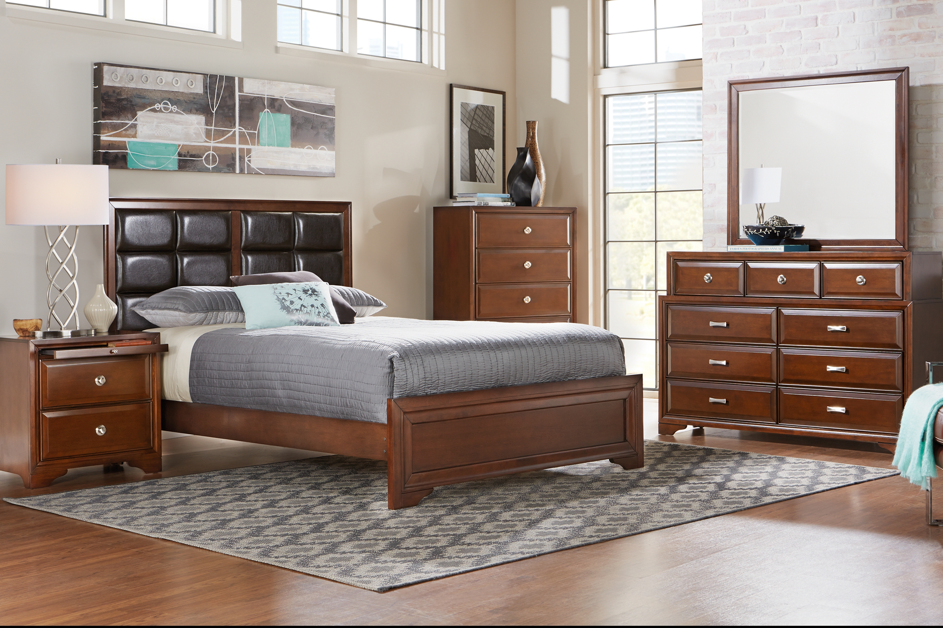 Belcourt Brown Cherry 5 Pc Queen Upholstered Bedroom - Thumbnail - Image 1