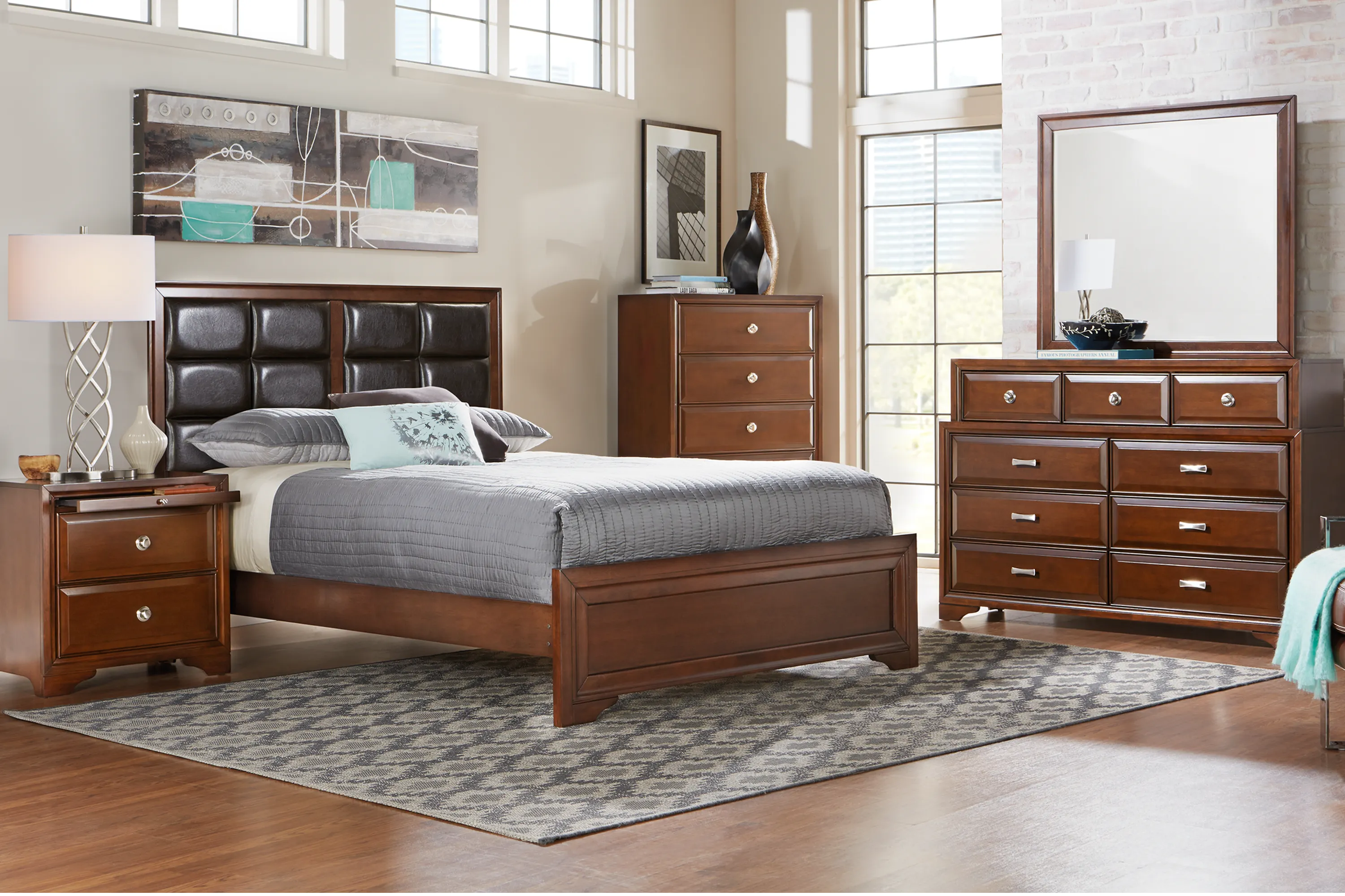 Belcourt Brown Cherry 5 Pc King Upholstered Bedroom - Thumbnail - Image 1