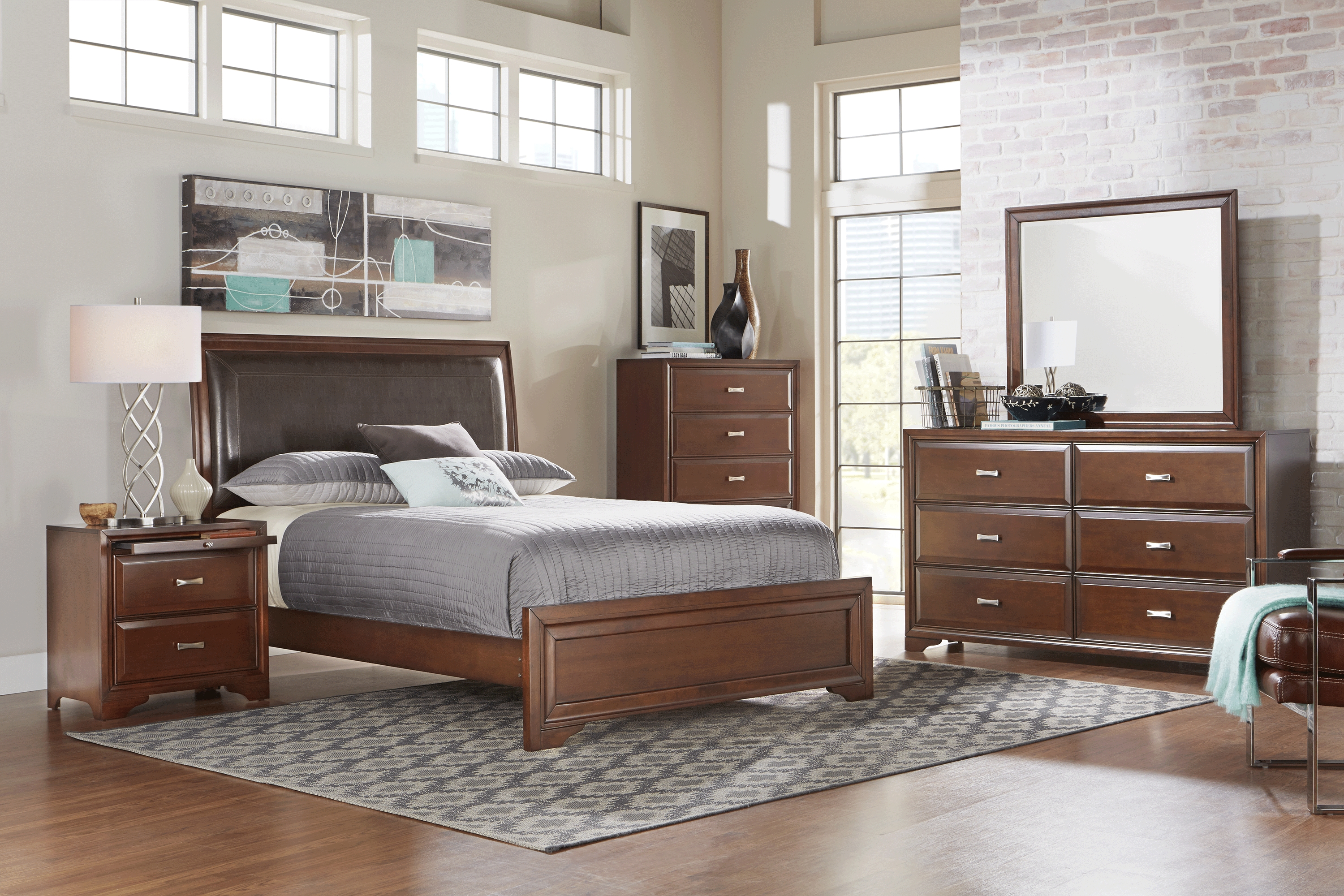 Belcourt Cherry 6 Pc Queen Upholstered Bedroom - Thumbnail - Image 1