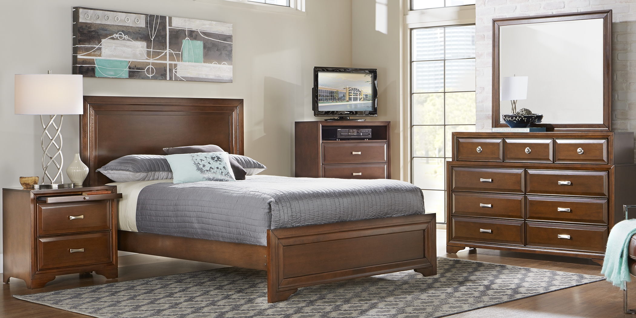 Belcourt Cherry 7 Pc Queen Panel Bedroom - Thumbnail - Image 1