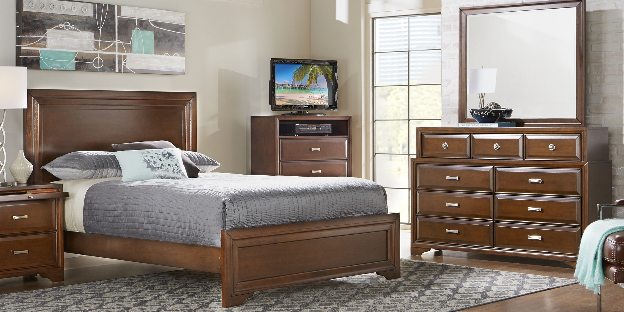Belcourt Brown Cherry 7 Pc Queen Panel Bedroom - Thumbnail - Image 2