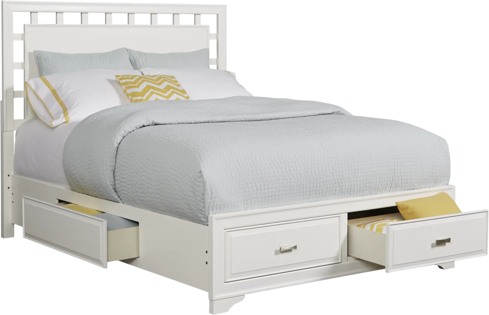 Belcourt White 3 Pc Queen Lattice Bed with Storage - Thumbnail - Image 1