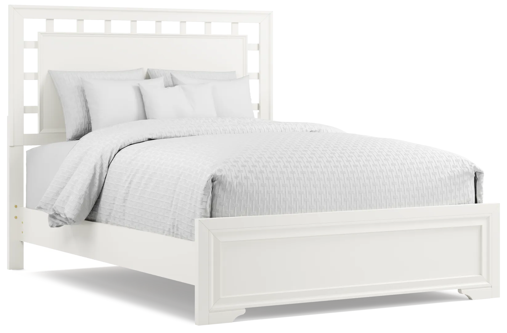 white 3 pc queen lattice bed