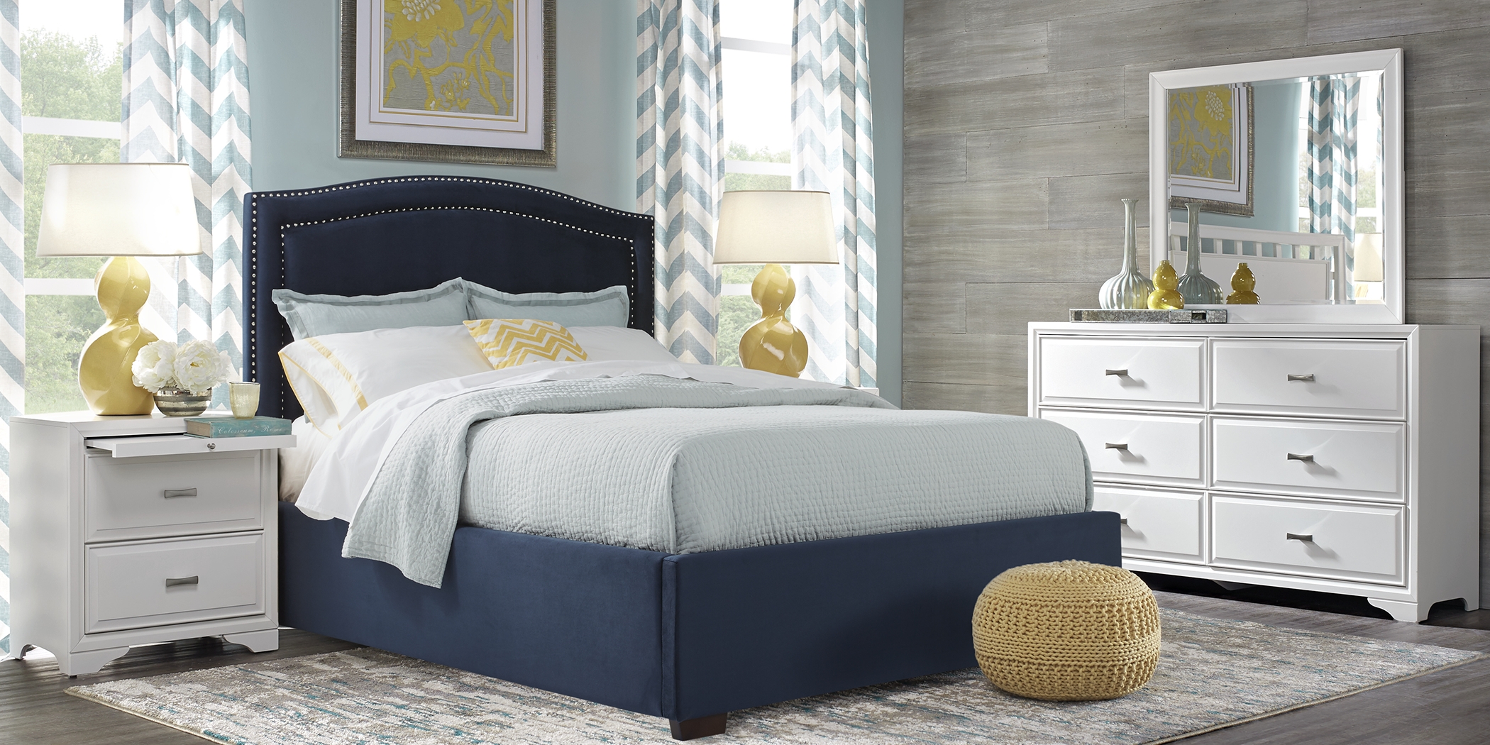 Belcourt White 5 Pc Queen Upholsered Bedroom - Thumbnail - Image 1