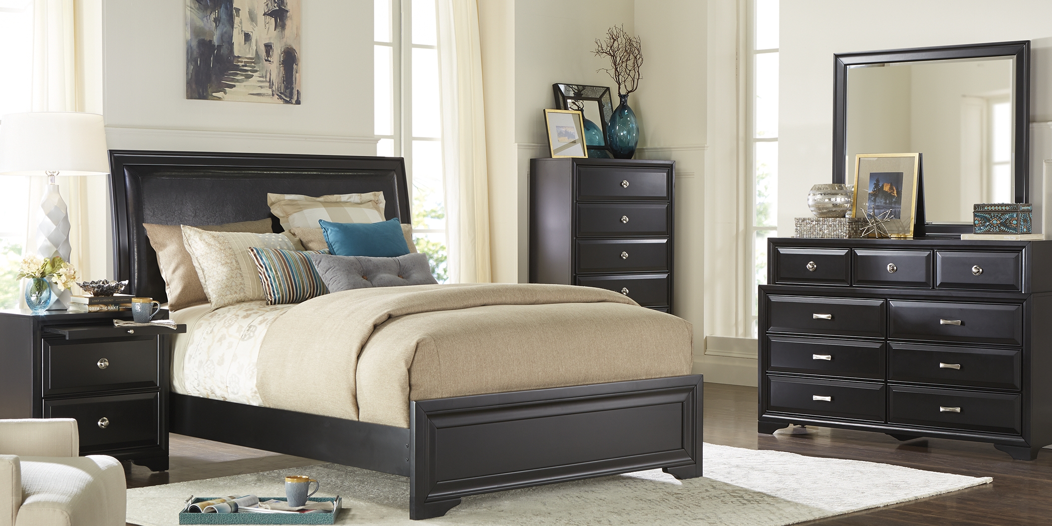 Belcourt Black 5 Pc King Upholstered Bedroom - Thumbnail - Image 1