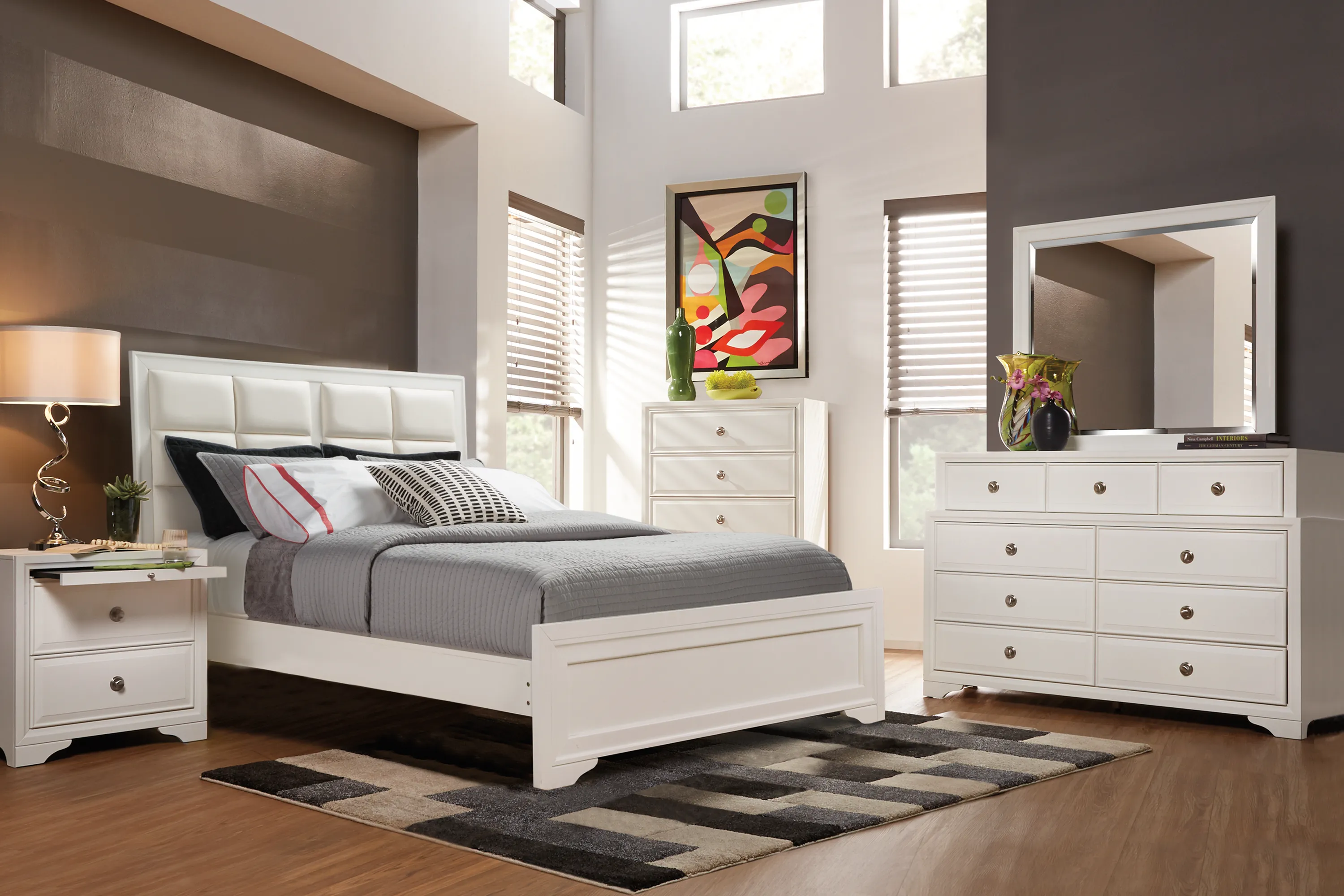 Belcourt White 5 Pc Queen Upholstered Bedroom - Thumbnail - Image 1