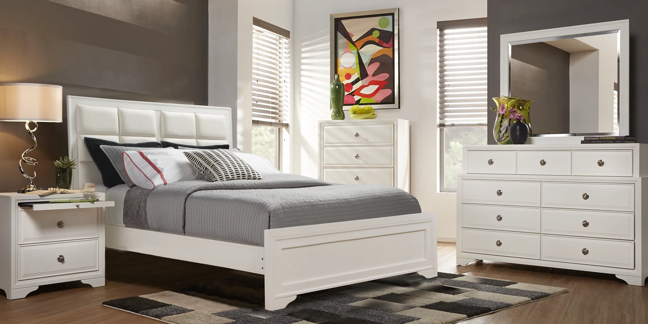 Belcourt White 7 Pc King Upholstered Bedroom - Thumbnail - Image 1