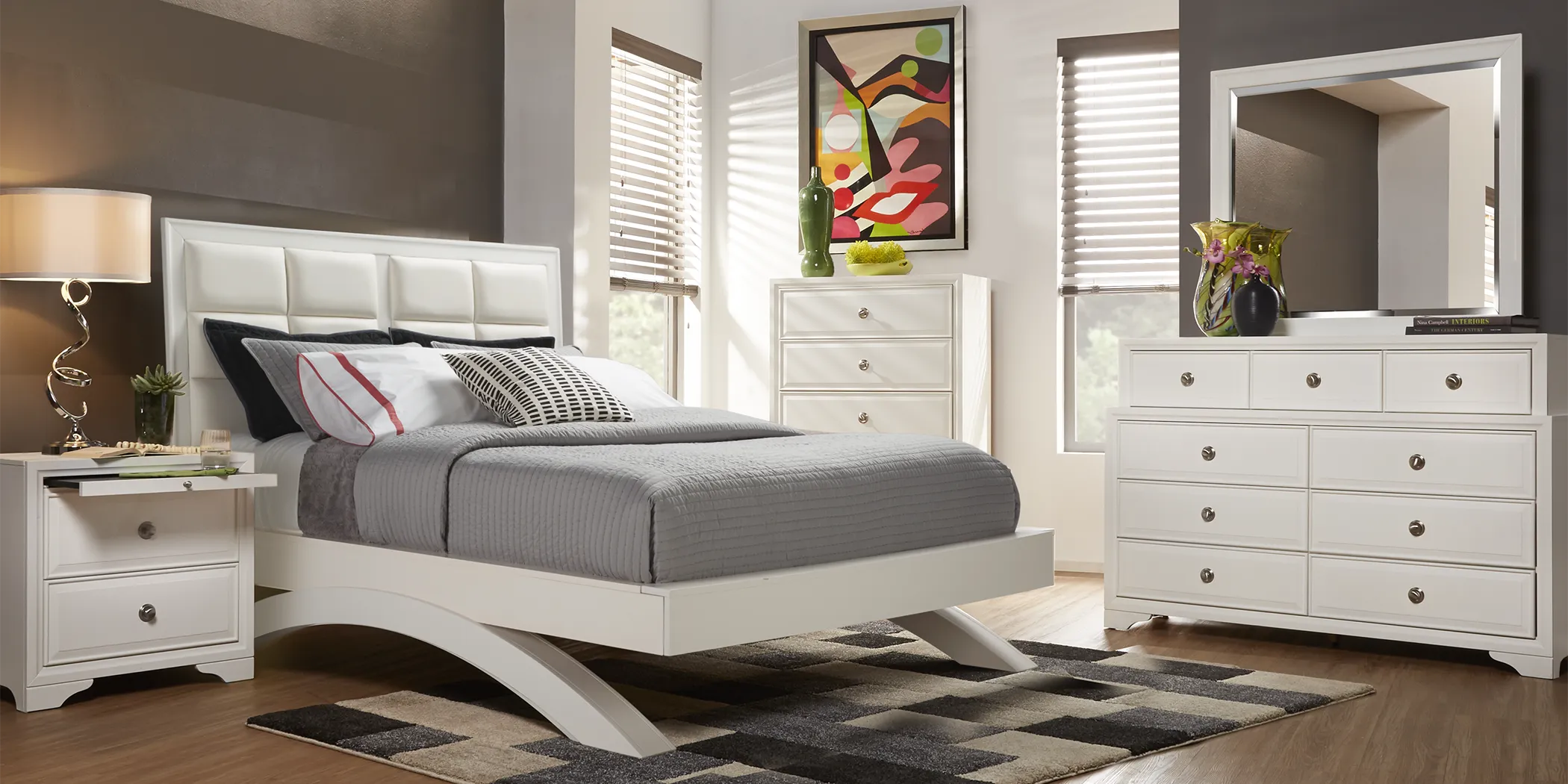 Belcourt White 7 Pc Queen Platform Bedroom - Thumbnail - Image 1