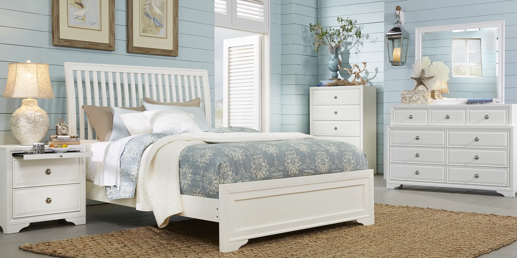 Belcourt White 7 Pc Queen Slat Bedroom - Thumbnail - Image 1