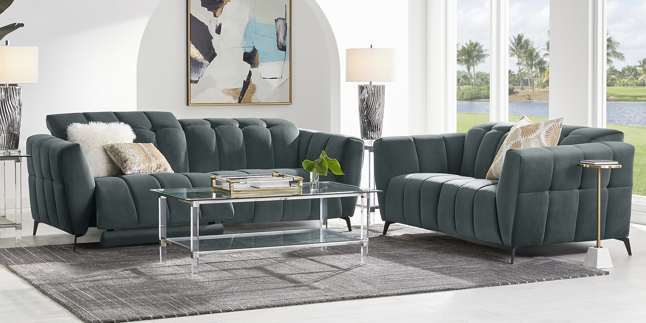 Belden Place Teal Dual Power Reclining Sofa - Thumbnail - Image 3