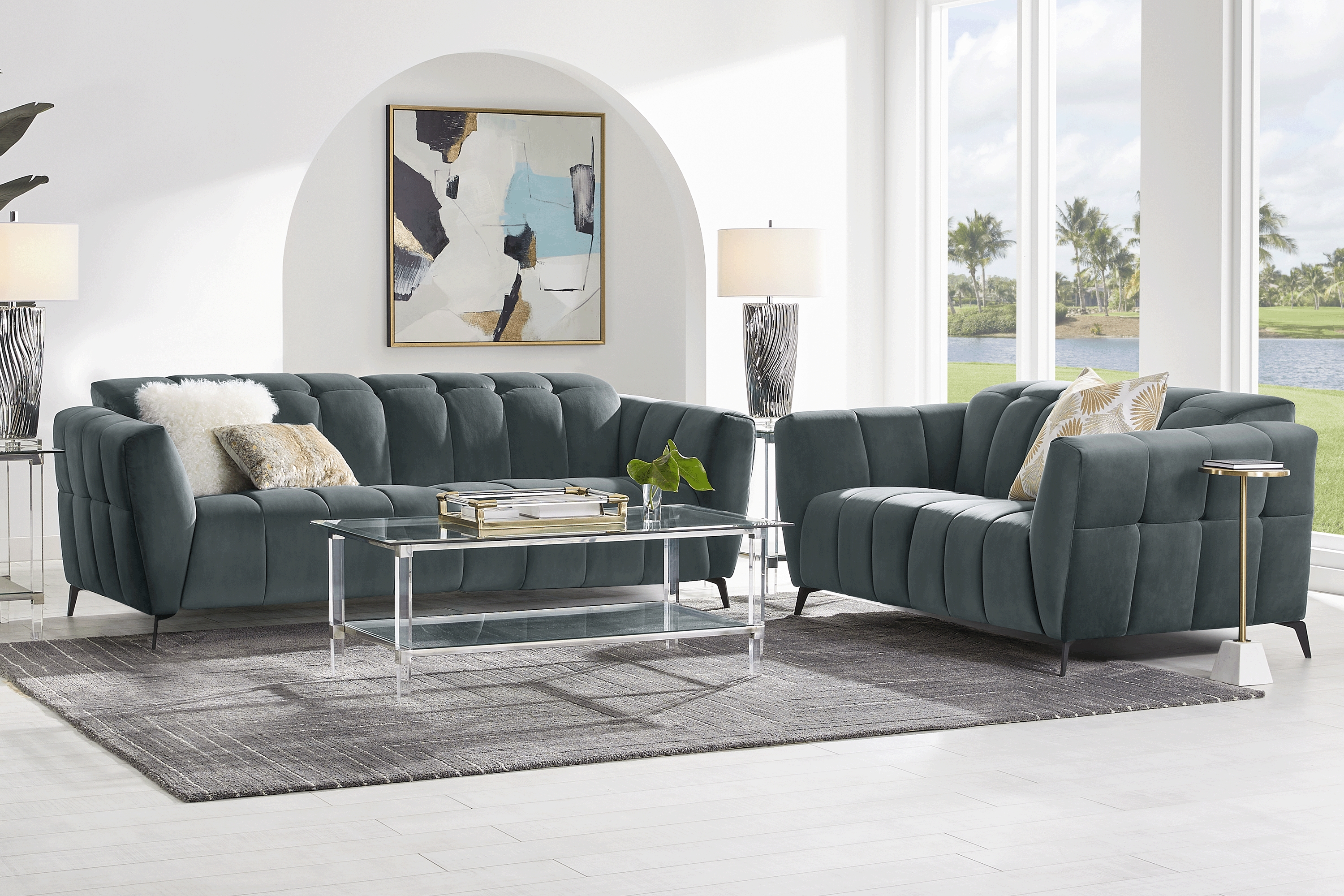 Belden Place Teal 5 Pc Dual Power Reclining Living Room - Thumbnail - Image 1