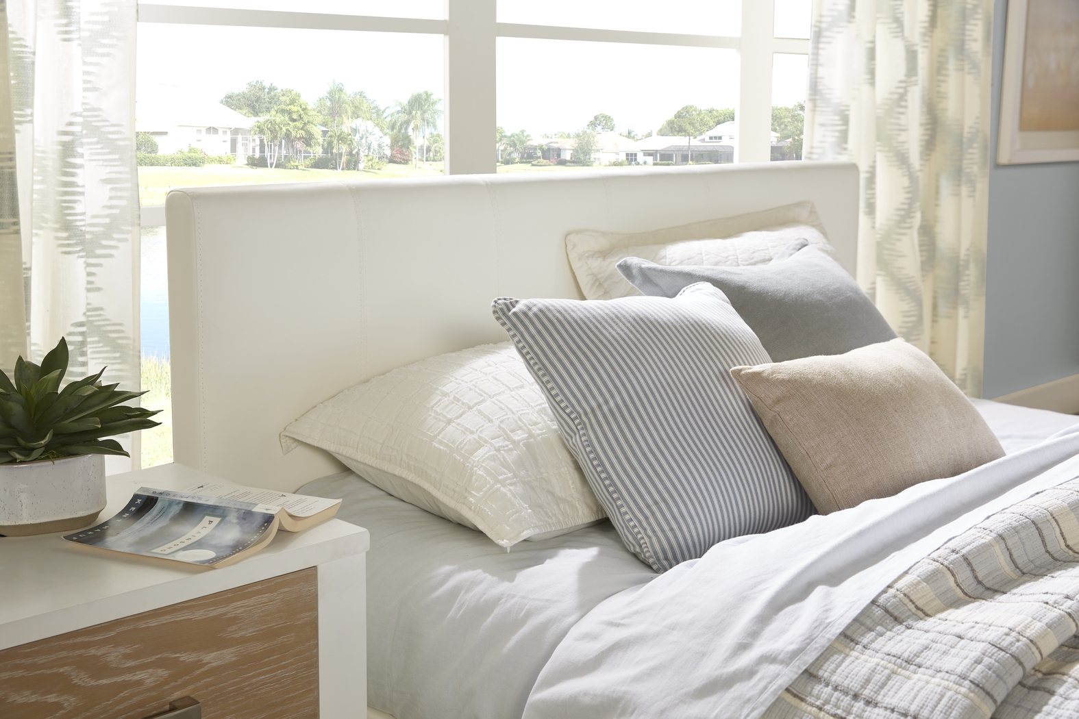 Gardenia Pecan 8 Pc Queen Bedroom with White Upholstered Bed - Thumbnail - Image 3