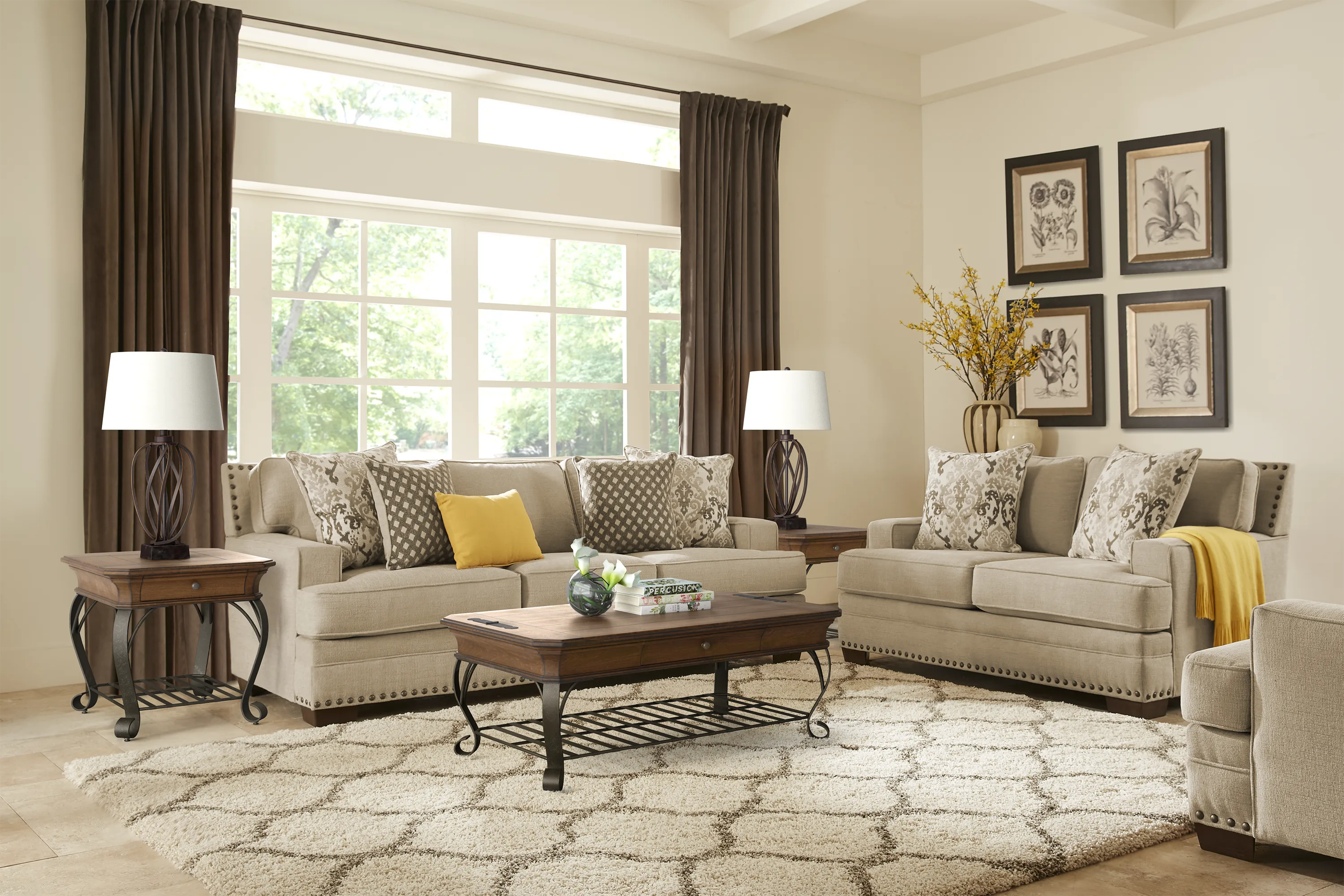 Belhaven 7 Pc Beige Chenille Fabric Living Room Set With 3 Pc Table Set ...