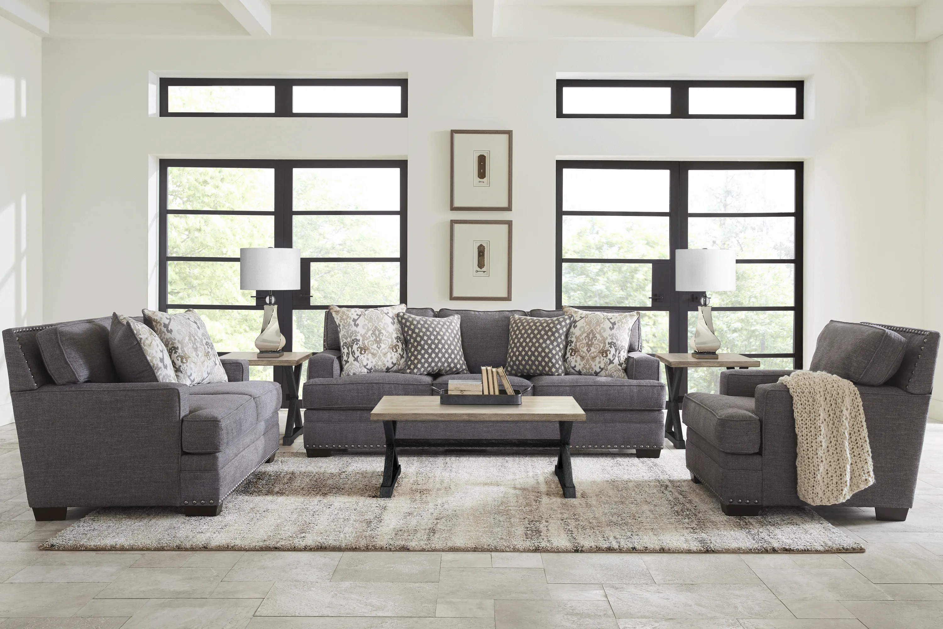 Belhaven Graphite 7 Pc Living Room with Gel Foam Sleeper Sofa - Thumbnail - Image 1