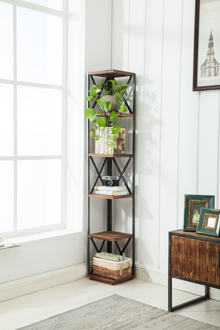 Belinan Brown Corner Bookshelf - Thumbnail - Image 7