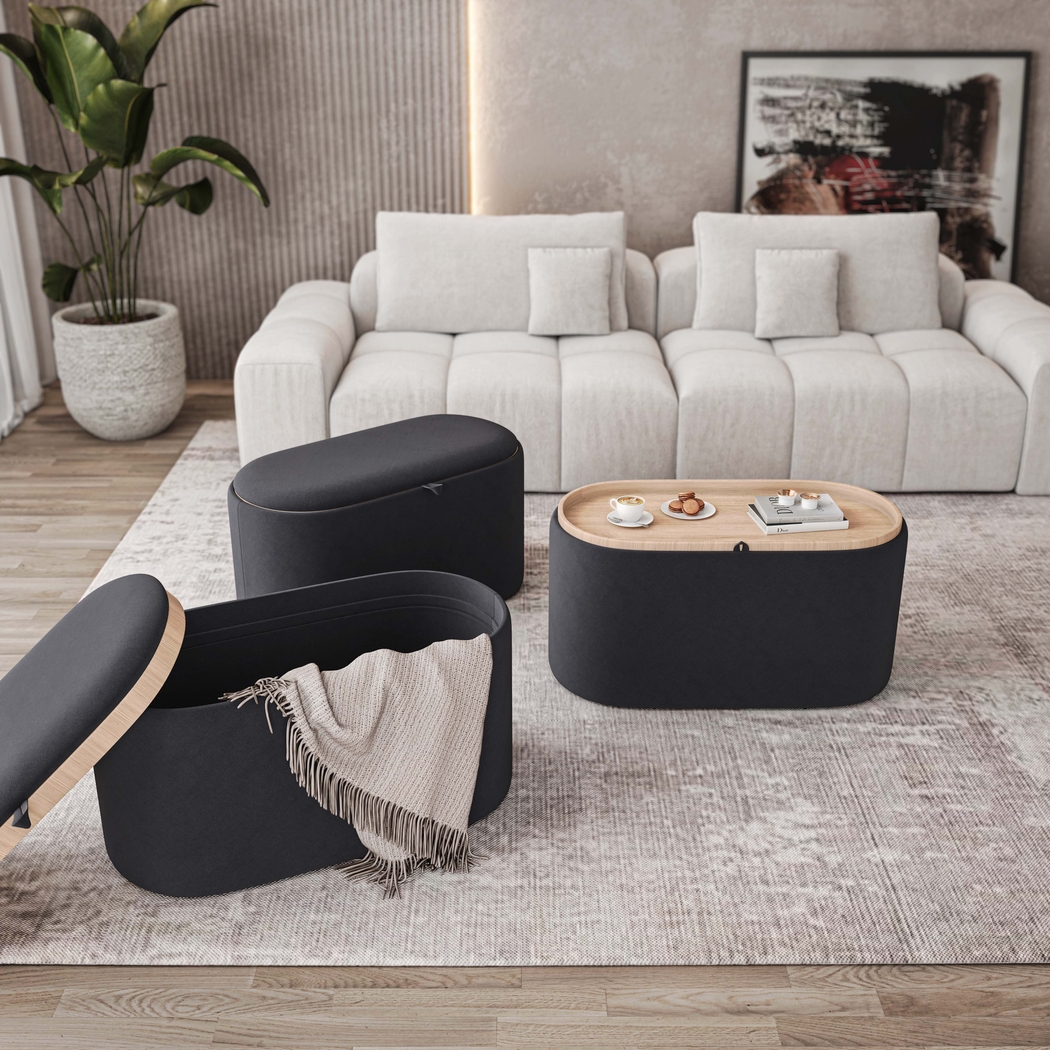 Belira Black Storage Ottoman - Thumbnail - Image 2