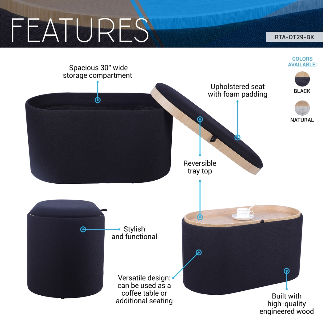 Belira Black Storage Ottoman - Thumbnail - Image 7