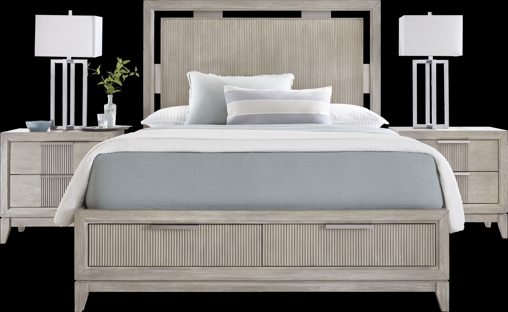 Bellante Gray 3 Pc King Panel Bed with Storage - Thumbnail - Image 1