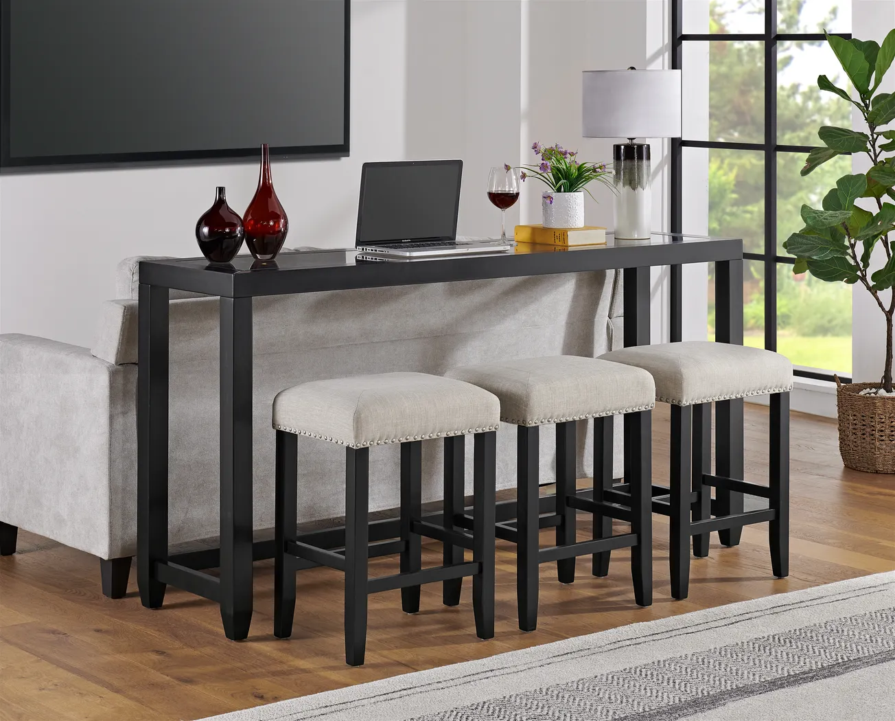 Bellavia Black Bar Table with 3 Barstools - Thumbnail - Image 2