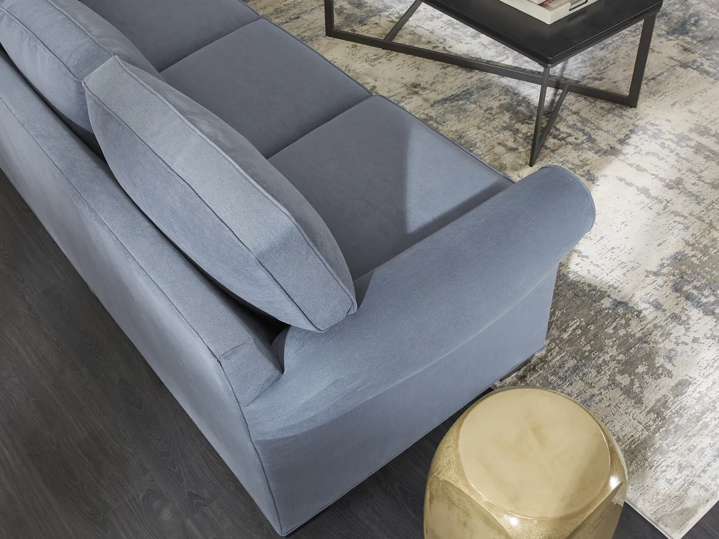 Bellingham Blue Microfiber 7 Pc Living Room with Gel Foam Sleeper Sofa - Thumbnail - Image 10