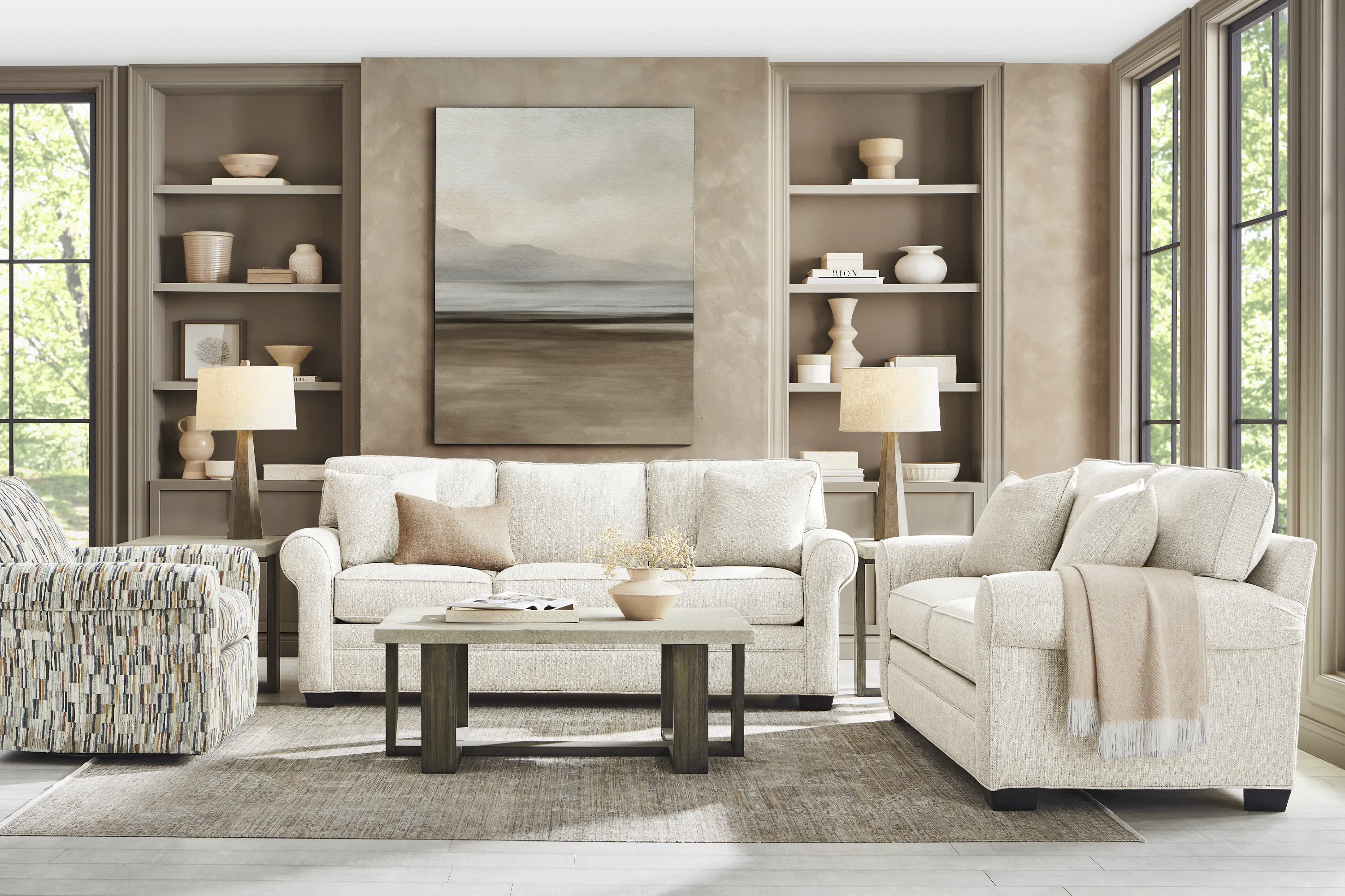 Bellingham Off-White Textured 8 Pc Living Room with Sleeper Sofa - Thumbnail - Image 1