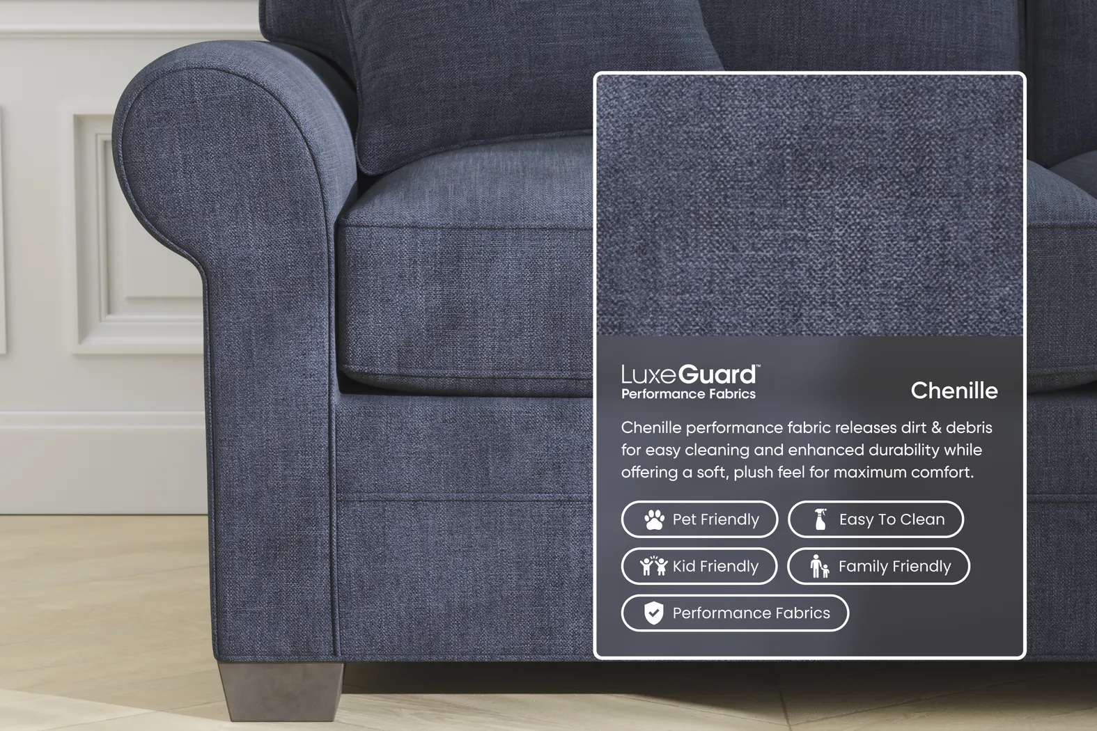 Bellingham Sapphire Textured Chenille Sleeper Loveseat - Thumbnail - Image 2