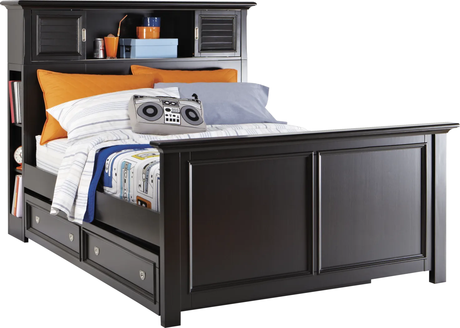 Belmar Black 4 Pc Full Bookcase Bed w/Trundle - Thumbnail - Image 1